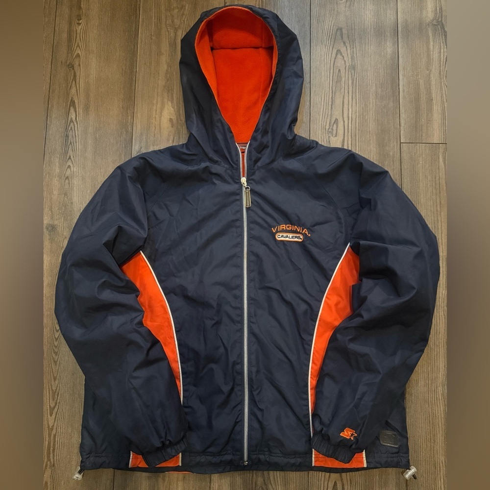 Vintage Virginia Cavaliers Starter Hooded Jacket Navy Orange Fleece Lined XL